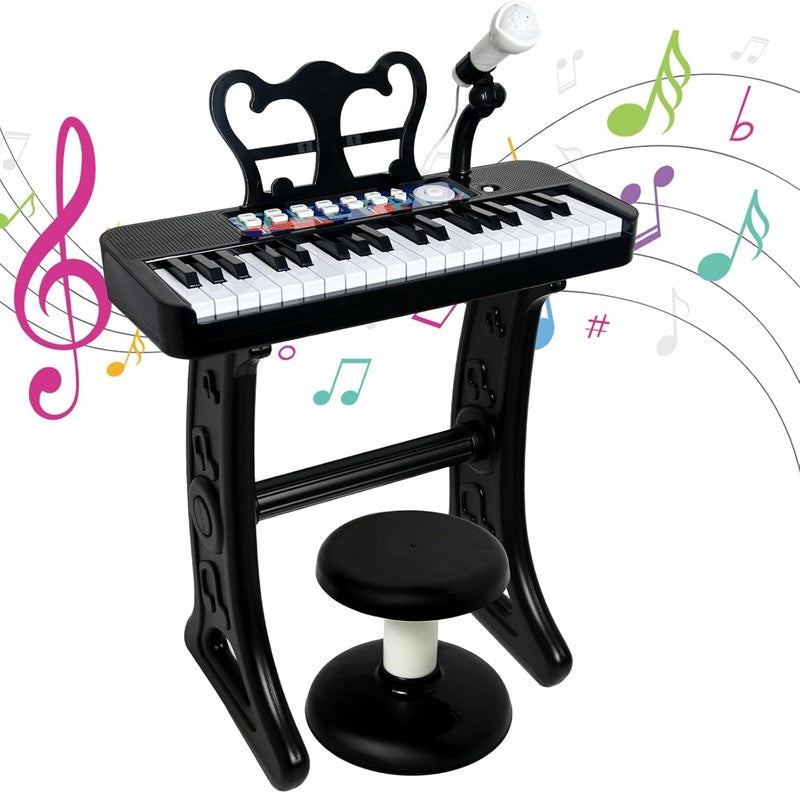 Piano Toy for Kids   37 Keys Piano Keyboard Toy with Stool and Microphone, Black1