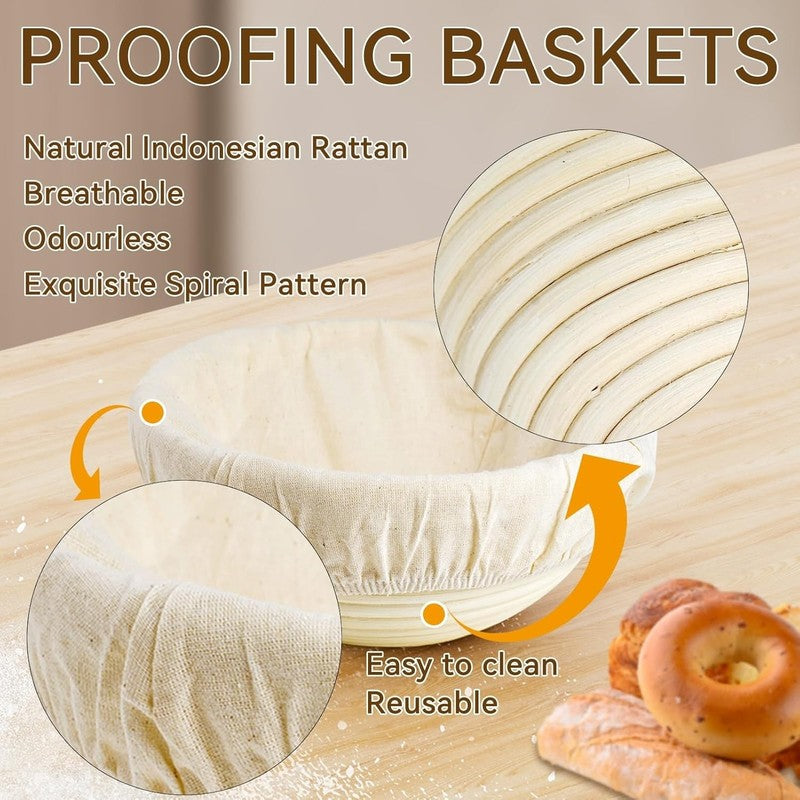Sourdough Starter Kit   9" Round & 10" Oval Banneton Baskets with Jar & Tools2