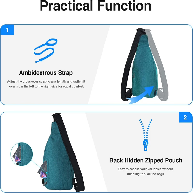 Unisex anti Theft Travel Hiking Walking Sling Cross Body Shoulder Chest Bag,Teal5