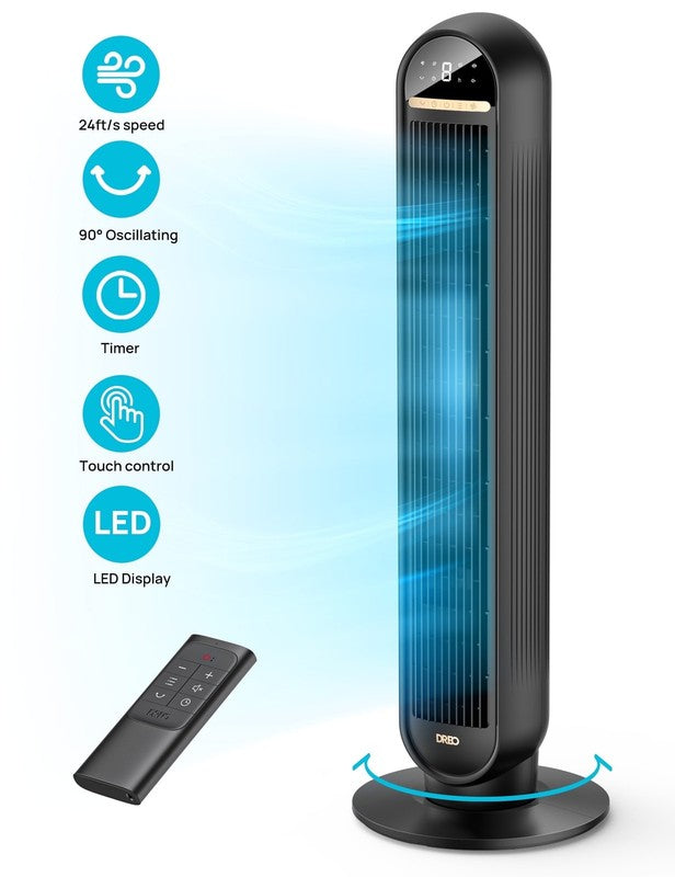 36" Remote Control Tower Fan, 90° Oscillation, 4 Speeds, Quiet & Timer9