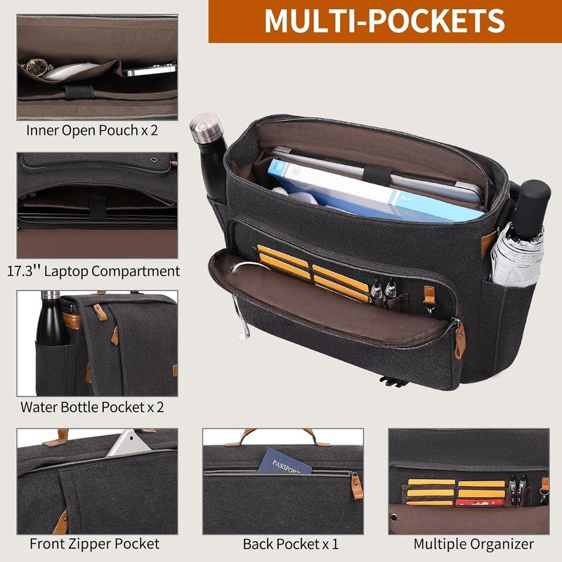 Mens Messenger Bag 17-17.3in Water Resistant Briefcase Teacher Office Dark Grey3