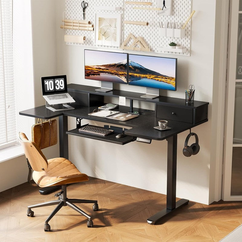 55'' U Shaped Electric Standing Desk w/ Drawers Sit Stand Home Office Black1