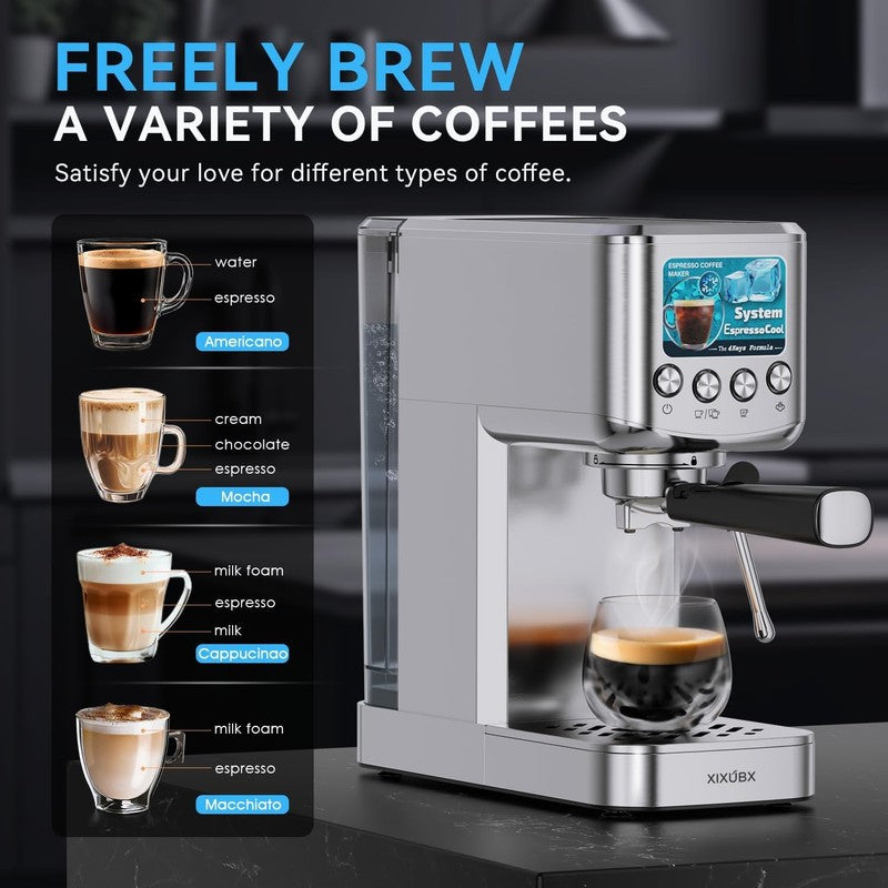 20 Bar Espresso Machine with Milk Frother 42oz Silver Stainless Steel6