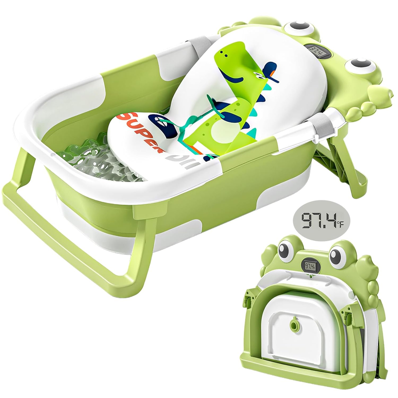 Collapsible Baby Bathtub Thermometer Soft Cushion Foldable Travel Tub0 36M Green11
