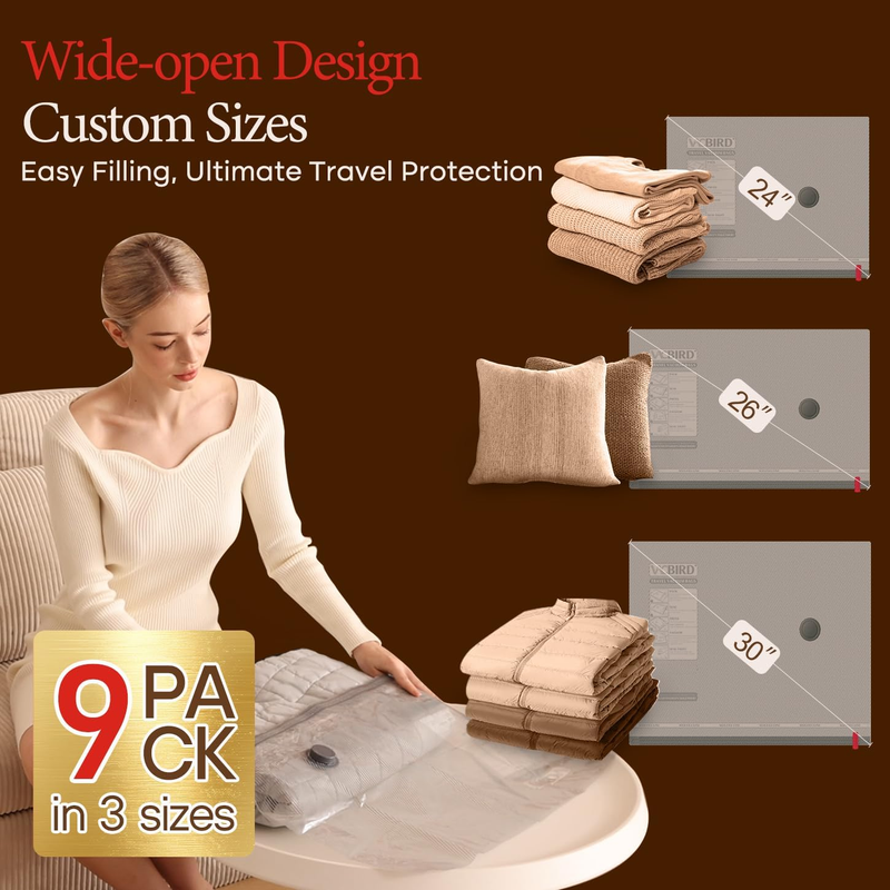 9 Pack Travel Vacuum Storage Bags w/ Rechargeable Air Pump Space Saver2