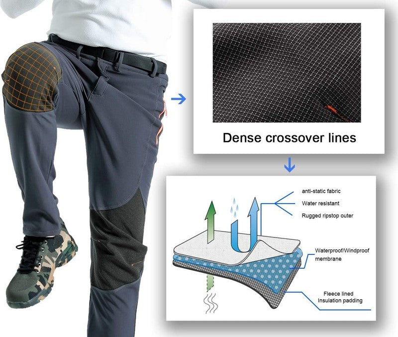 Mens Snow Ski Waterproof Softshell Snowboard Pants Outdoor Hiking Fleece Lined Z3