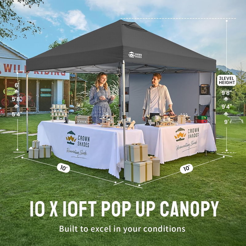 Crown Shades 10x10 Pop Up Canopy Tent w/ Sidewall Easy Setup Grid Grey6