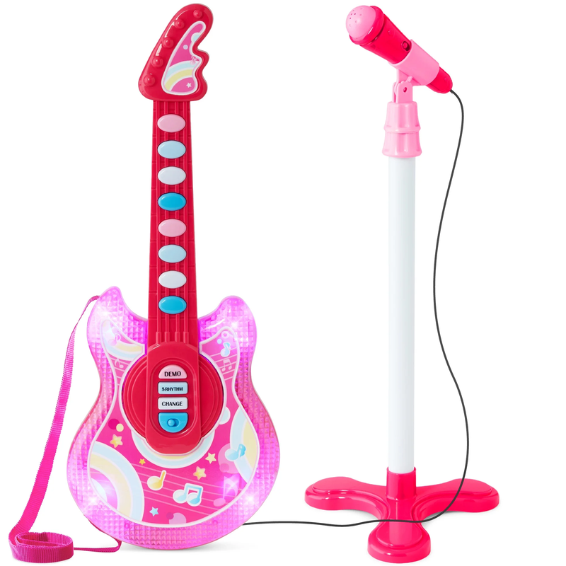 19In Kids Flash Guitar, Pretend Play Musical Instrument Toy for Toddlers W/ Mic,8