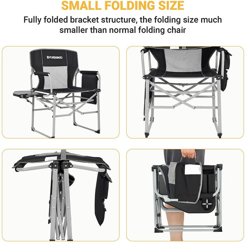 Black Heavy Duty Directors Chair with Side Table for Camping, Portable Folding C5