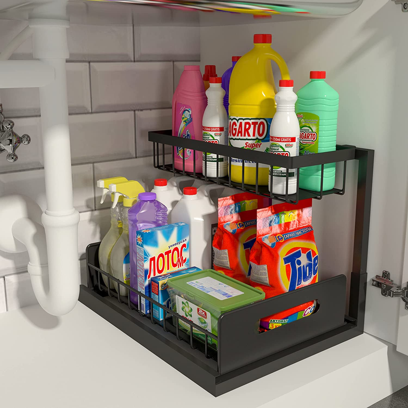 under Sink Organizer, Pull Out Cabinet Organizer 2 Tier Slide Out Sink Shelf Cab0