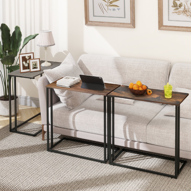 C Shaped End Table Sofa Side Table Metal Frame Living Room Gray5