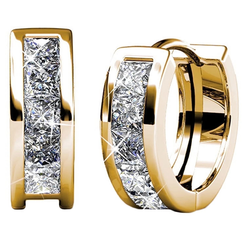 Giselle Chunky 18K Yellow Gold Plated 15Mm Women Hoop Earrings with Crystals6