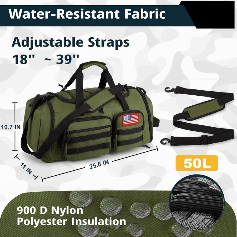 50L Tactical Gym Bag 3in1 Duffle Backpack Travel Weekender Shoe Pocket3