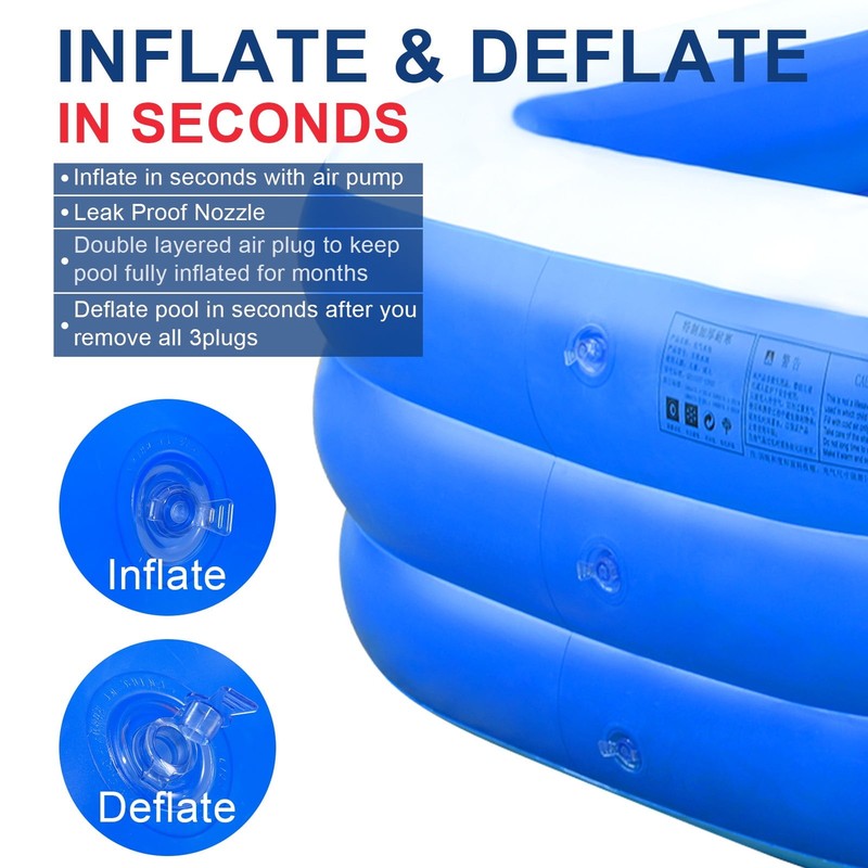 Inflatable Pools Kiddie Pool, 71" X 47" X 24" Indoor Rectangle Swimming Pool for8