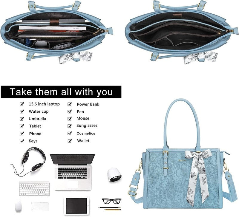 Women Laptop Tote Bag 17–17.3 Inch Waterproof PU Leather Shoulder Satchel Air Bl2