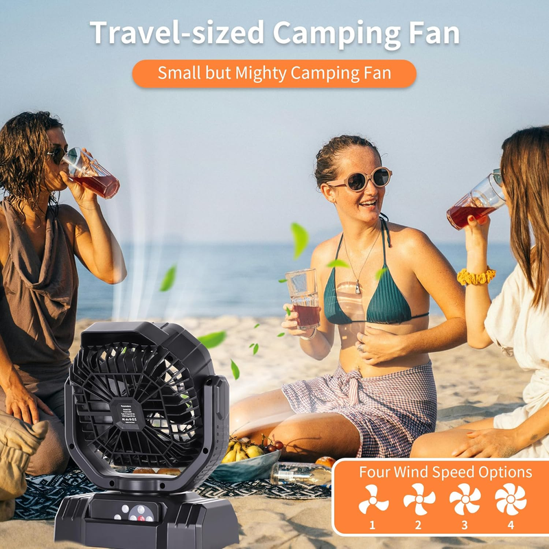 Portable Outdoor Fan 20000mAh Rechargeable Oscillating Tent Fan Black1