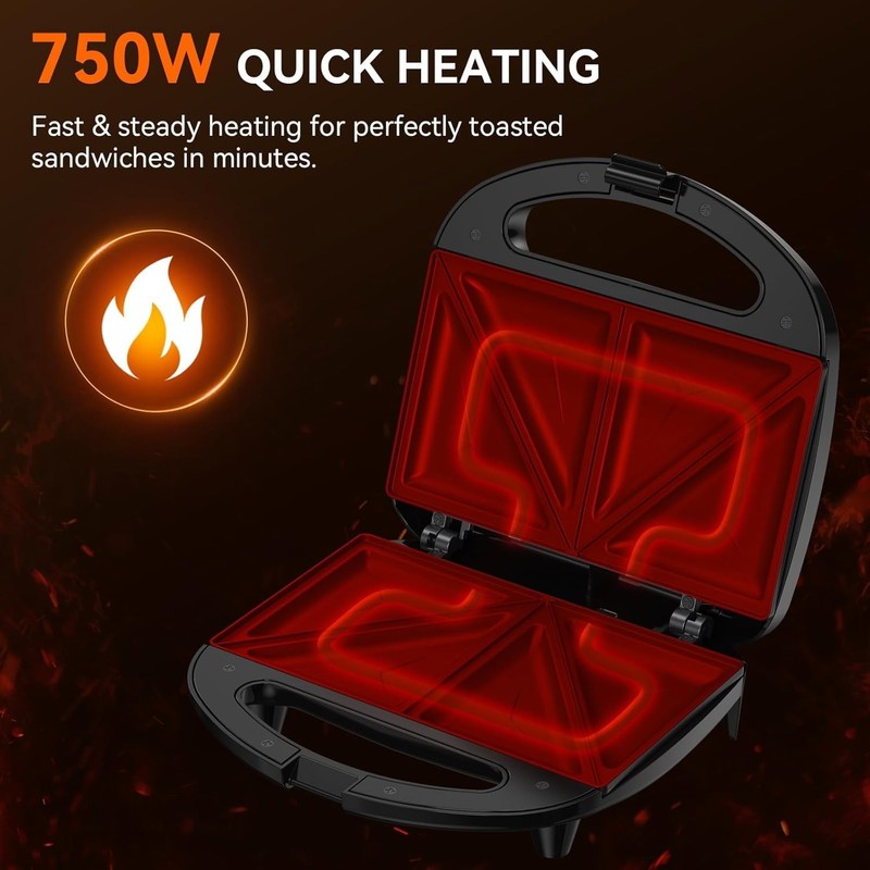 2 Slice Sandwich Maker Grilled Cheese Nonstick Triangle Plates 750W2