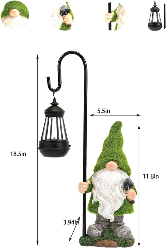 12IN Garden Sculptures & Statues Garden Gnomes Statue with Solar Lights - Outdoo1