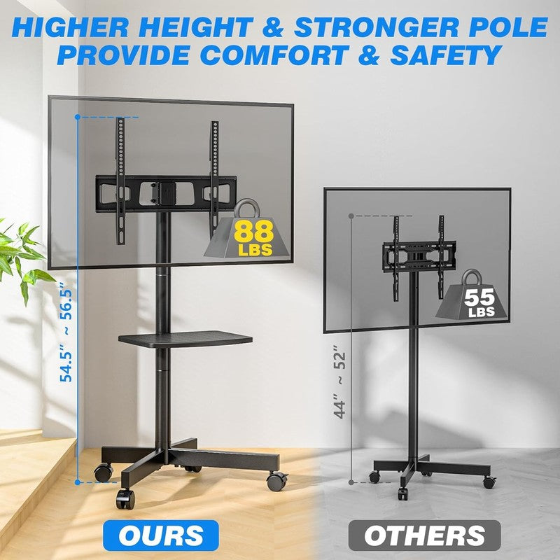 Rolling TV Stand with Shelf for 23–60" TVs, Height Adjustable Mobile Cart1