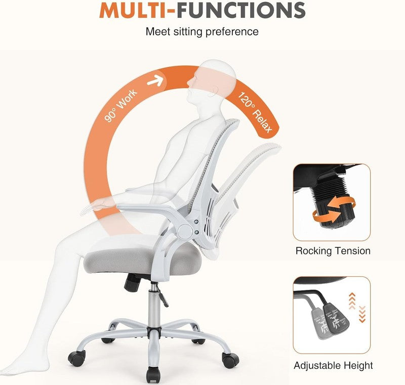Ergonomic Mesh Office Chair Swivel Mid-Back Lumbar Support Flip-Up Arms5