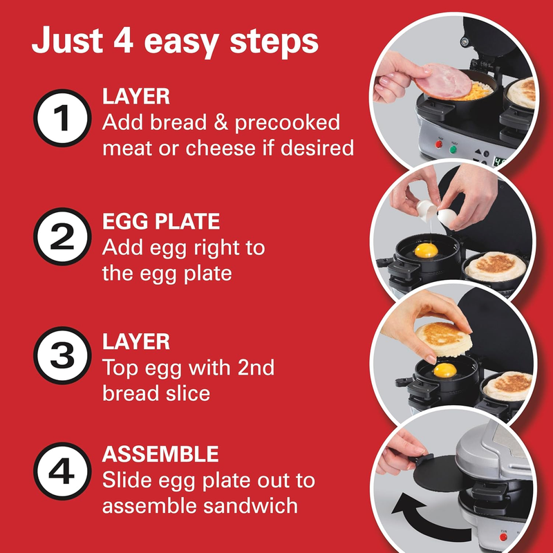 Dual Breakfast Sandwich Maker with Timer, Ready in 5 Minutes, Removable Dishwash6