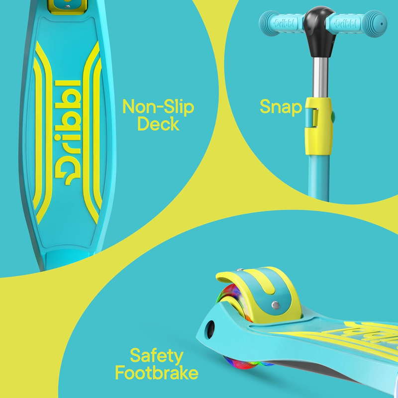 3 Wheel Kids Scooter Lean to Steer Adjustable Handlebar Wide Deck Aqua/Yellow5