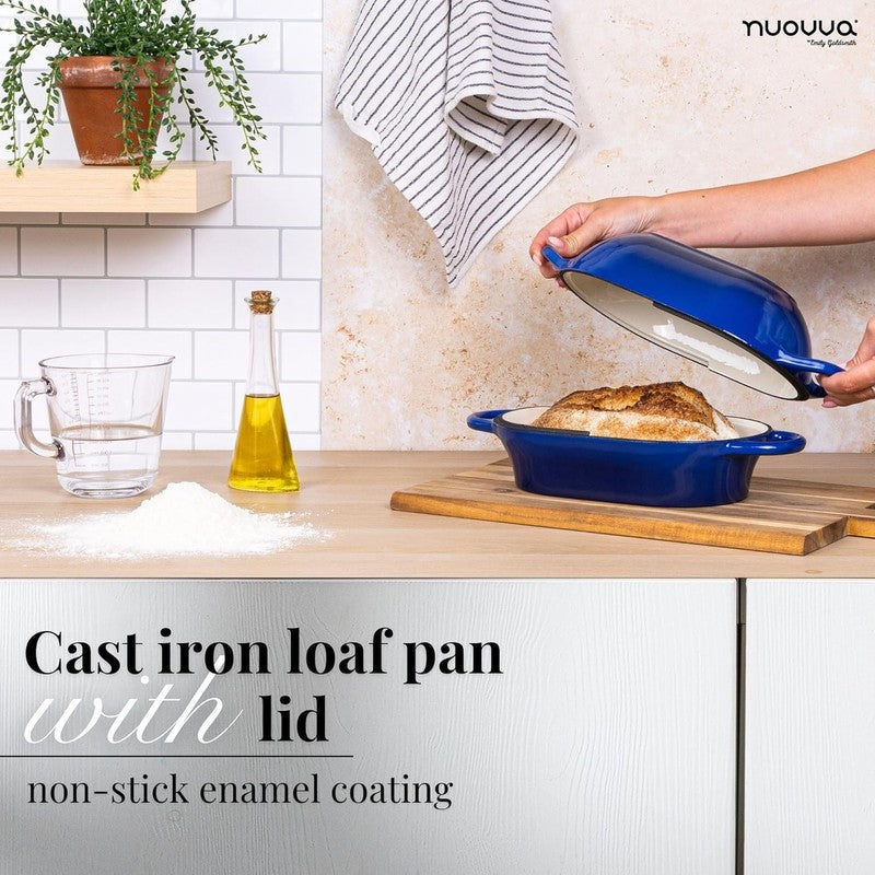 Cast Iron Dutch Oven Bread Loaf Pot 24x16cm Nonstick Dark Blue3