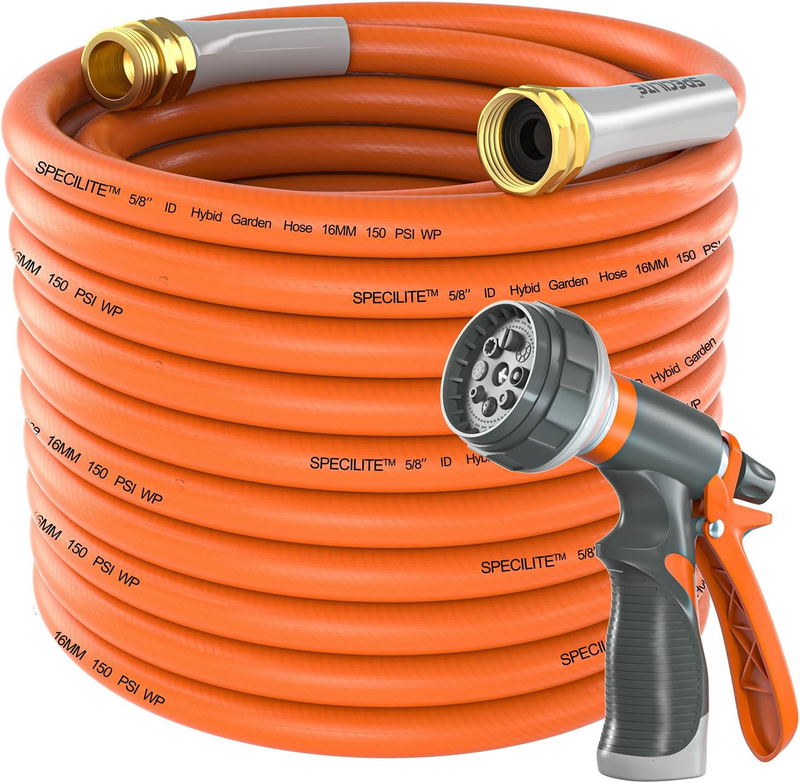 50Ft Garden Hose 5/8", Heavy Duty, 600 PSI, Kink-Free, Brass Fittings, Flexible0