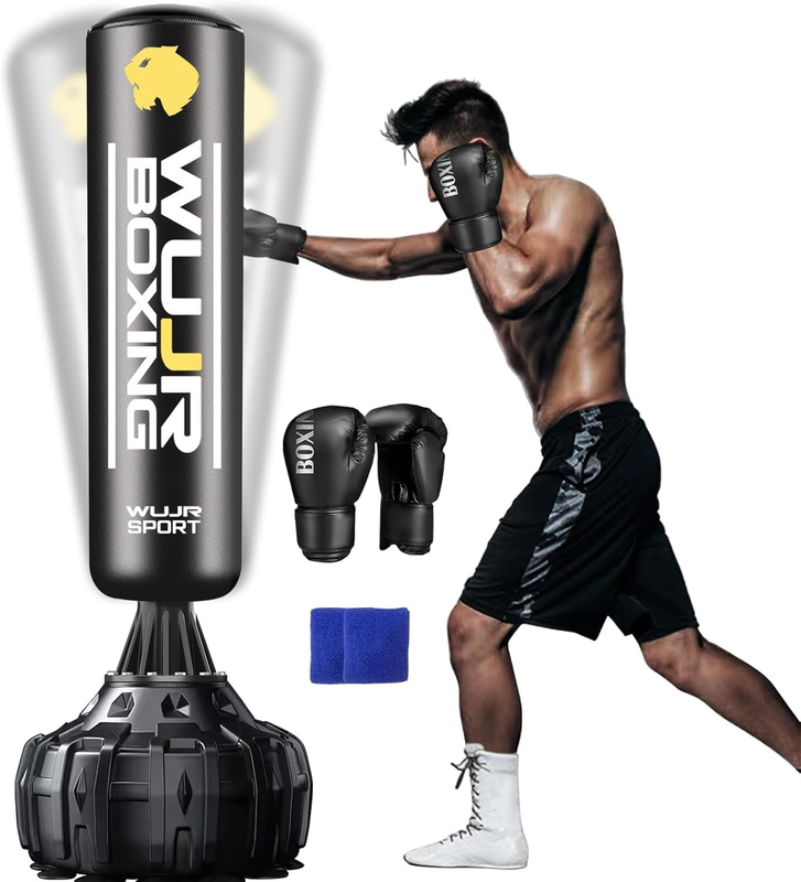 70in Freestanding Punching Bag w Gloves Heavy Boxing Bag Suction Base8