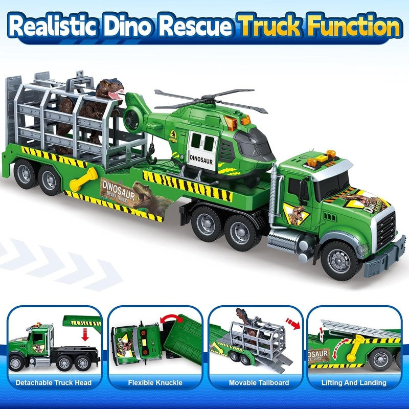 Carrier Dino Truck Kids Toys, 24“ Semi Truck Toy with Helicopter & Dino Toy with1