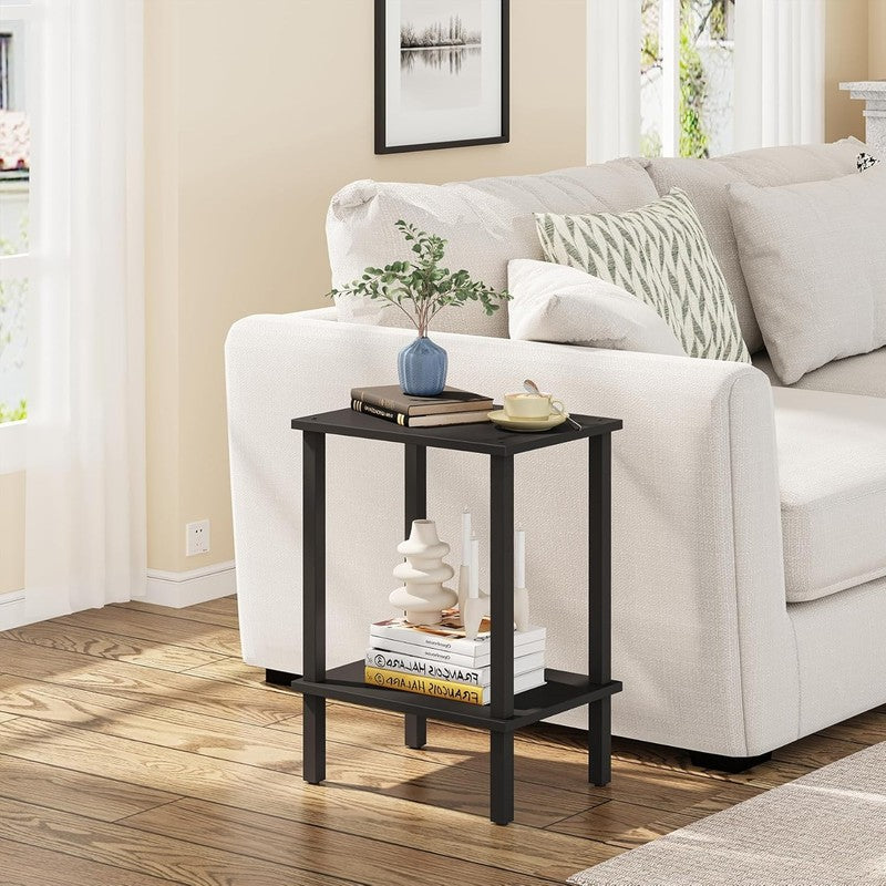 Set of 2 End Tables Nightstand 2 Tier Storage Shelf Side Table1