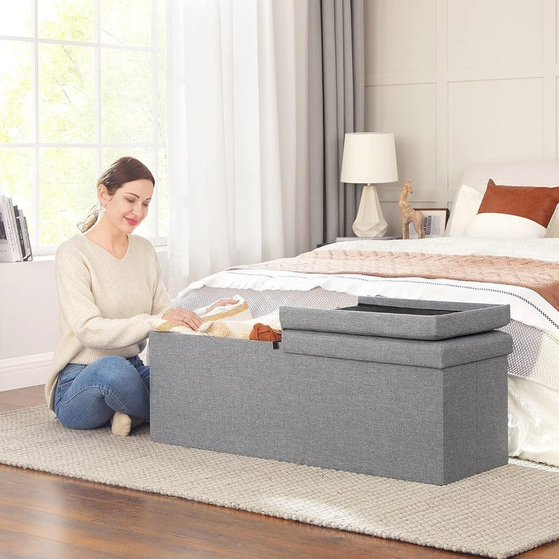 43'' Foldable Storage Ottoman Bench Flip Lid Entryway Living Room Light Gray6