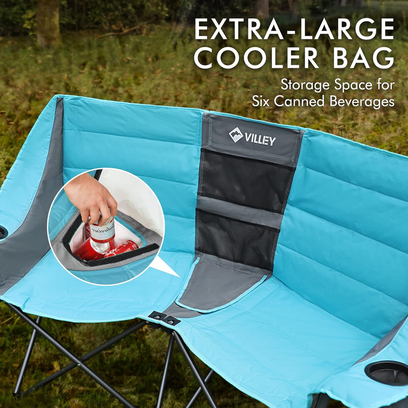 Extra Wide Double Camping Chair w/ Cooler Bag Loveseat Folding 600lb5