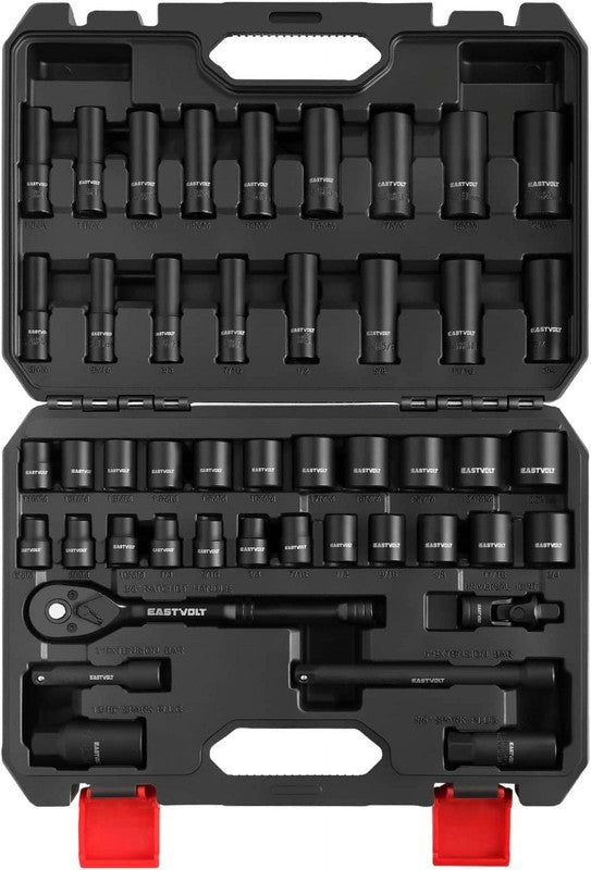 46 Pc Mechanic Tool Kit Socket Set w/ 72T Reversible Ratchet Metric & SAE10
