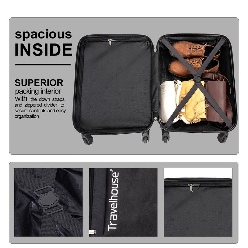 Hardshell Carry on Black Luggage 20" Light Hardside Suitcase with Spinner Wheels3
