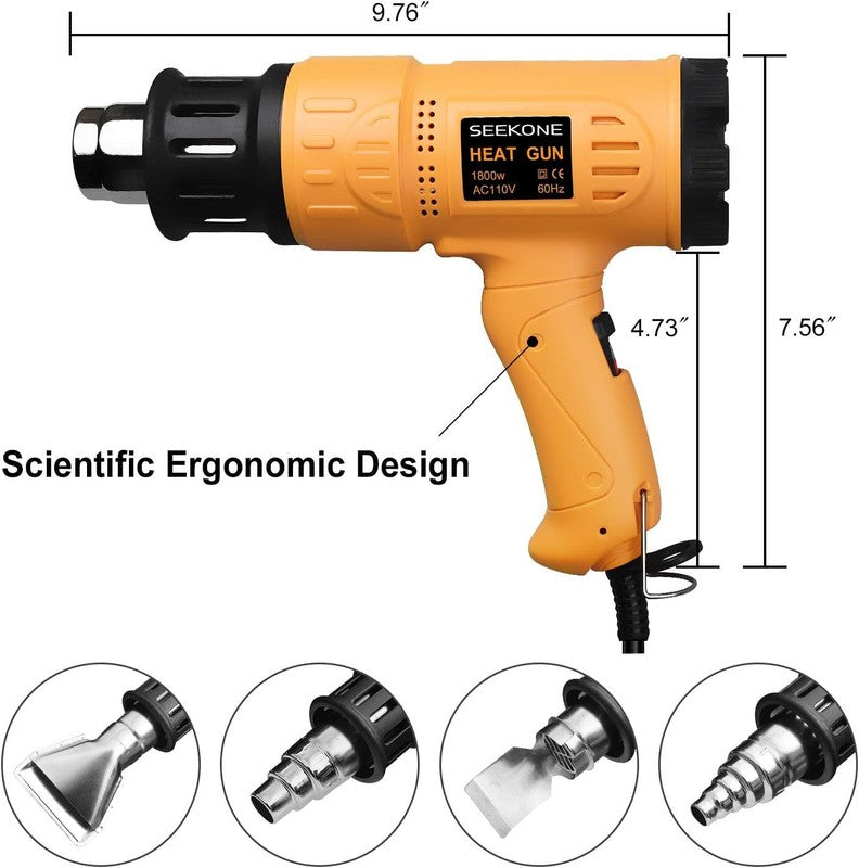 Heat Gun 1800W Variable Temp 122-1202F Hot Air Kit 4 Nozzles Overheat Heavy Duty3