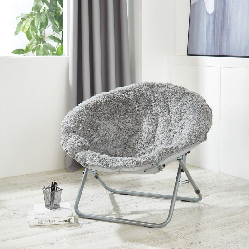Mongolian Faux Fur Oversized Moon Chair, Silver5