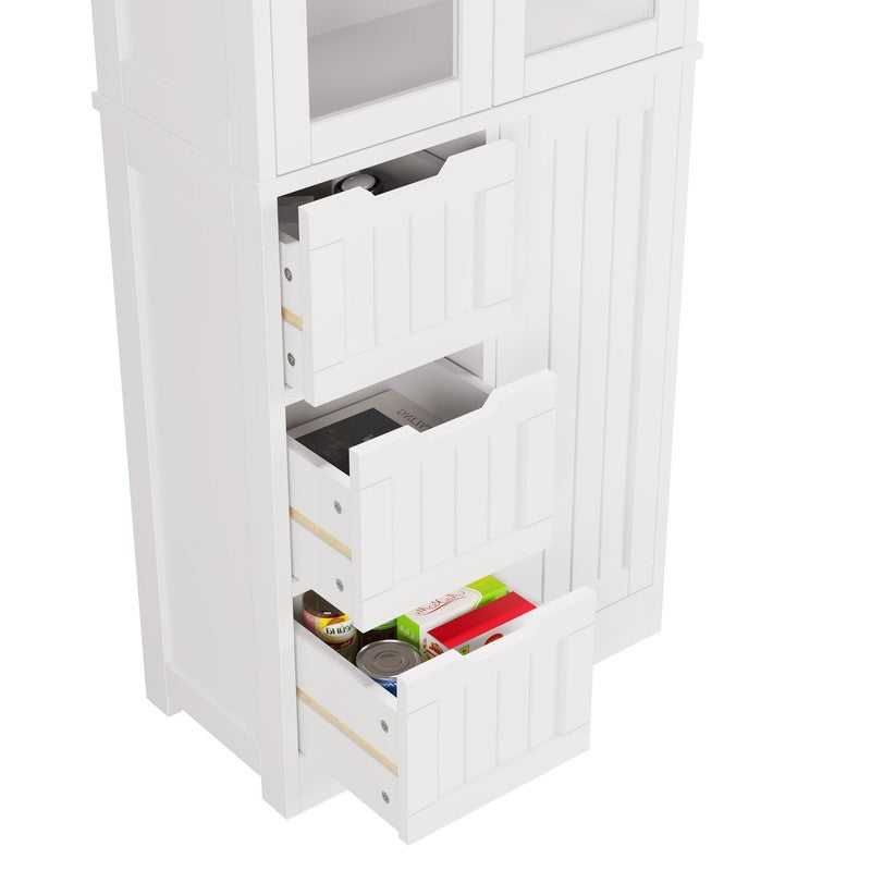 Bathroom Storage Cabinet Wooden W/ 4 Drawers & 3 Doors Glass Doors, MDF Freestan7