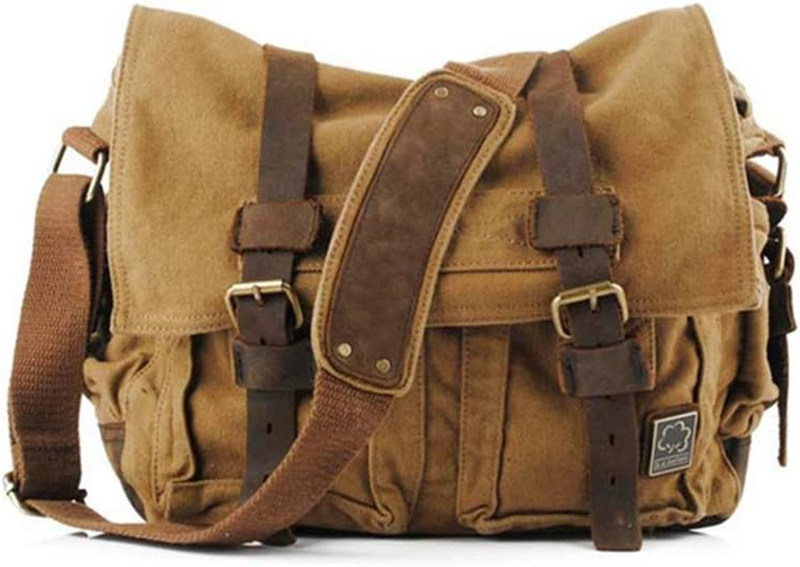 Vintage Leather Canvas Laptop Bag Messenger Bags Medium5