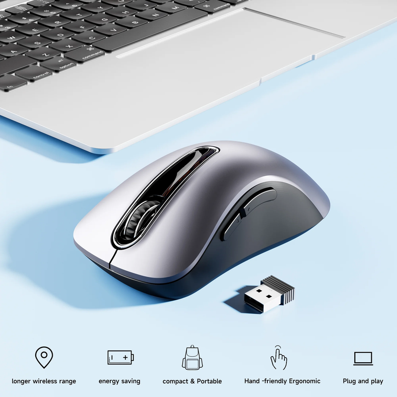 2.4GHz Wireless Mouse 1200 DPI 5 Button USB Receiver PC Laptop Silver Surfer4
