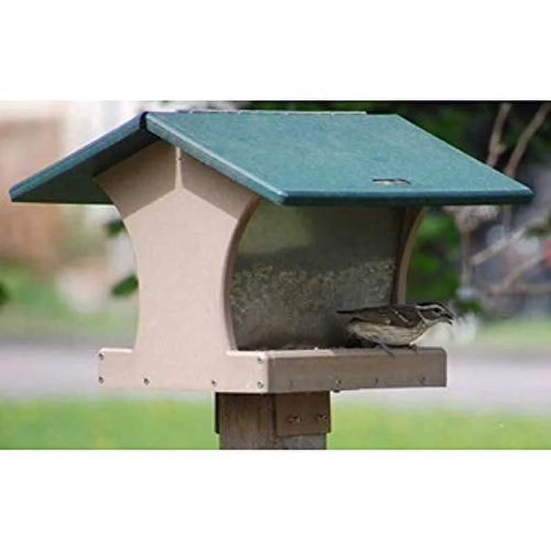 10" Recycled Plastic 2-Sided Hanging or Mounted Bird Feeder Taupe/Green3