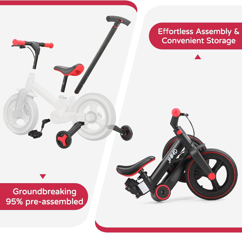 6-in-1 Toddler Bike 12" Balance Bike Push Handle Training Wheels Kids5