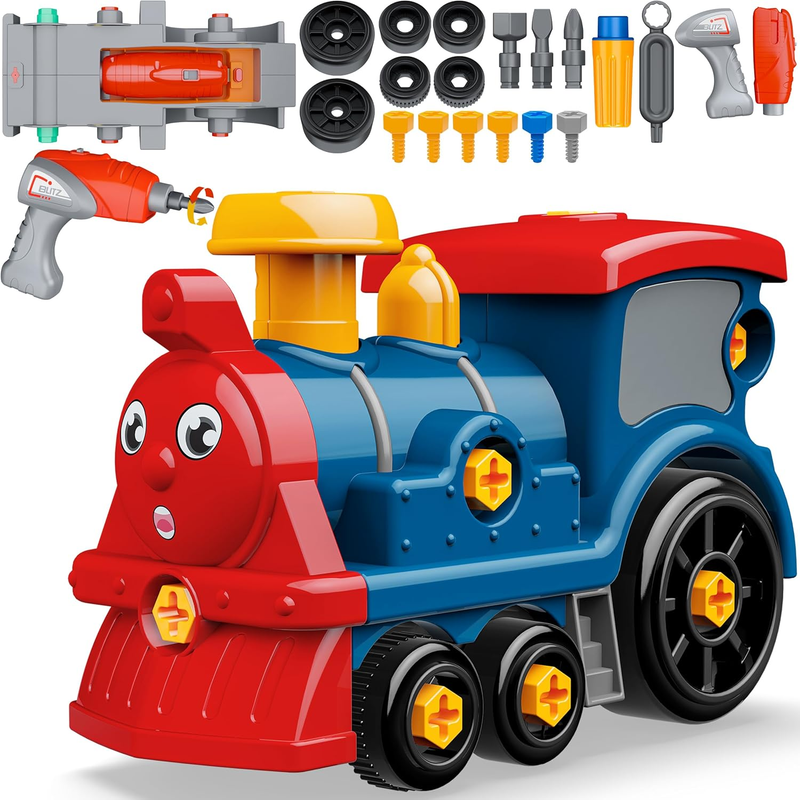 Toddler Take Apart Toy Set with Electric Drill, DIY Electric Train Assembly, STE0