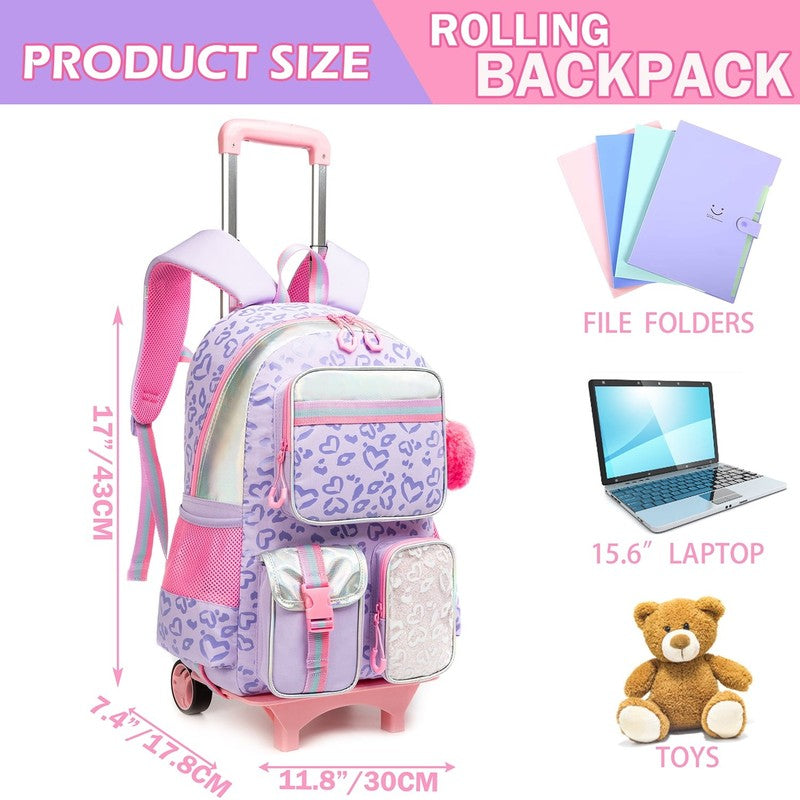 Kids Rolling Backpack for School Girls with Wheels, Wheeled Luggage with Wheels5