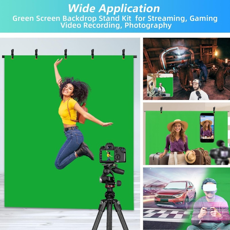 Green Screen Backdrop Kit with Stand, 5X6.5Ft Portable Green Screen Backdrop wit5