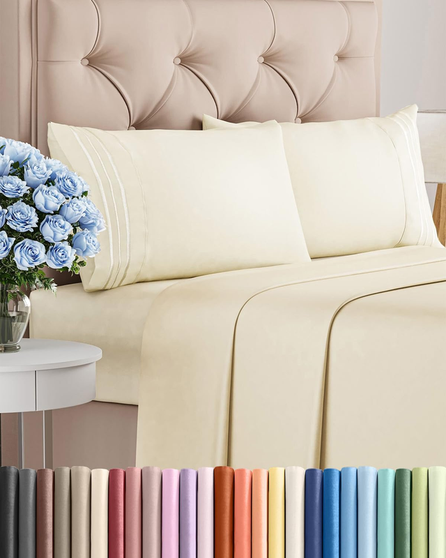 Queen 4 Piece Sheet Set Cooling Hotel Luxury Deep Pocket Off White9
