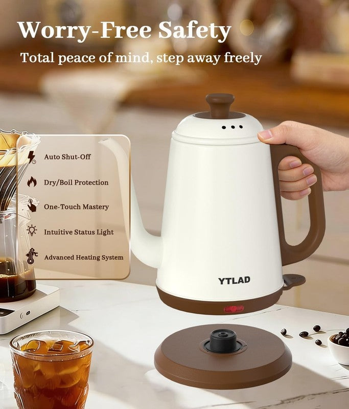 Gooseneck Electric Kettle 1L 1000W Fast Boil Pour Over Tea Coffee White5