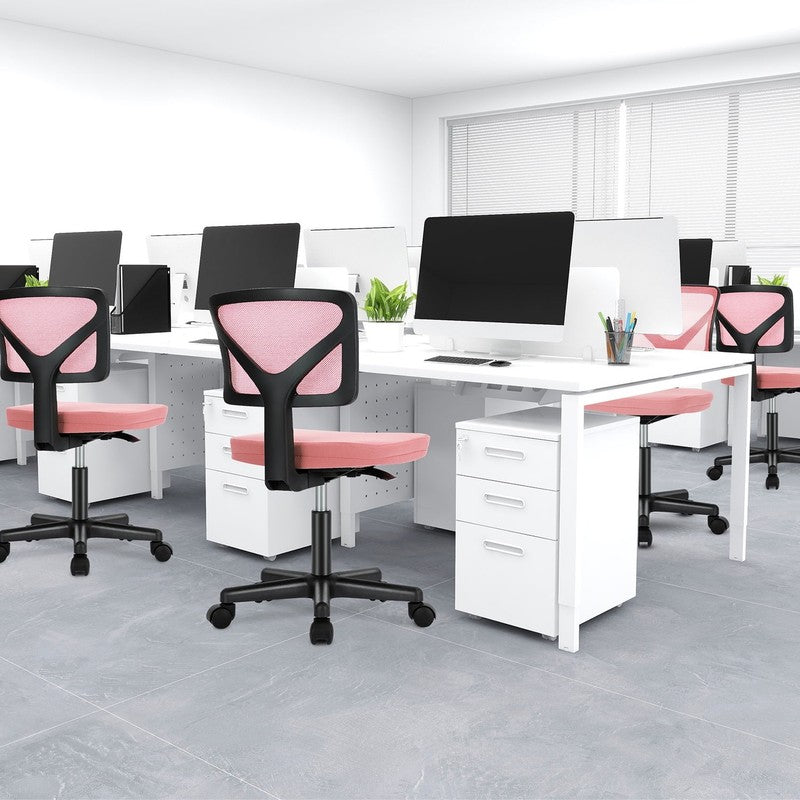 Home Office Desk Chair Armless Mesh Swivel Adjustable Low Back Pink7