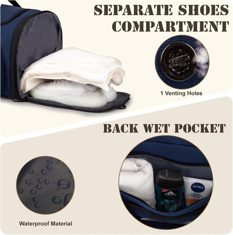 52L Tactical Duffle Bag Expandable Gym Travel Weekender Wet Pocket Carry On5