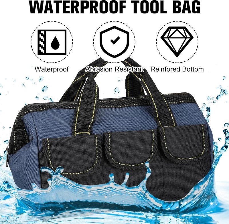 Sanwuta Tool Bag 16" Waterproof Hard Bottom Heavy Duty Electrician Tote Blue2